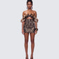 Starrah Brown Lace Ruffle Trim Mini Dress model front