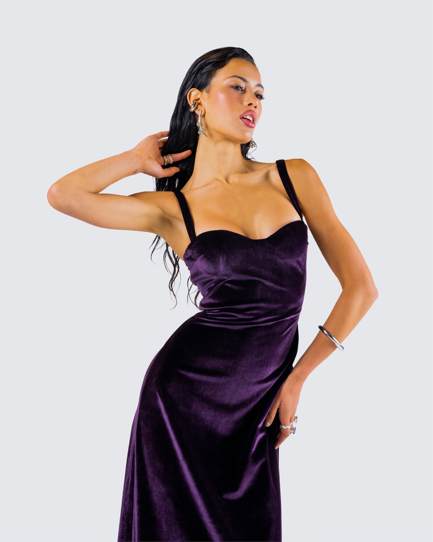 Stephanie Purple Velvet Maxi Dress