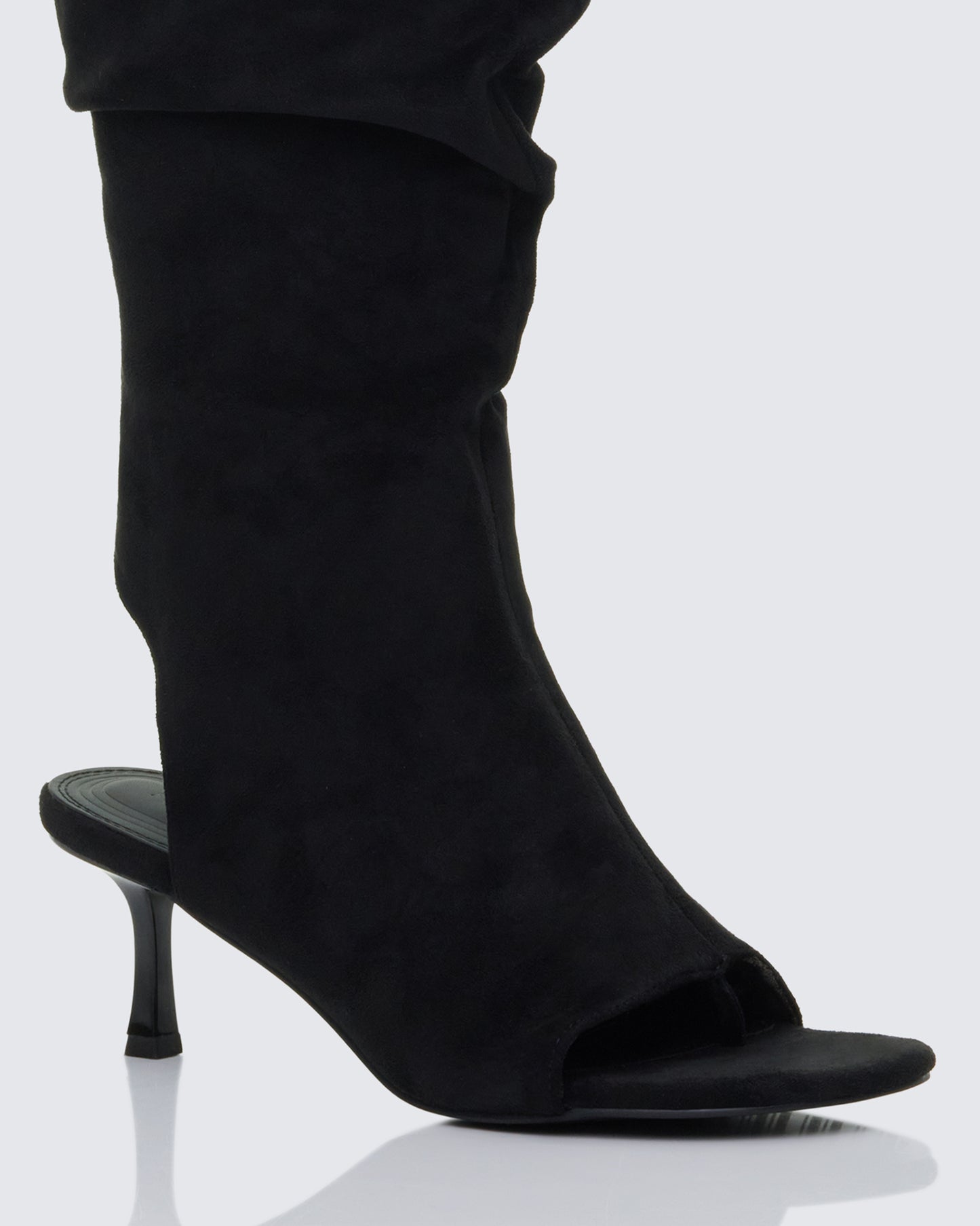 Stormi Black Faux Suede Open Toe Slouch Boots