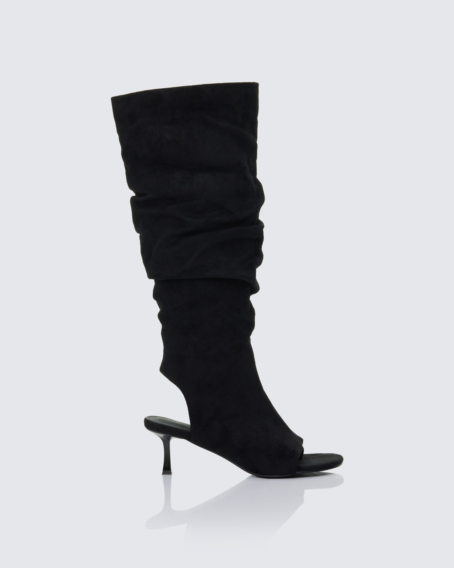 Stormi Black Faux Suede Open Toe Slouch Boots