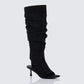 Stormi Black Faux Suede Open Toe Slouch Boots