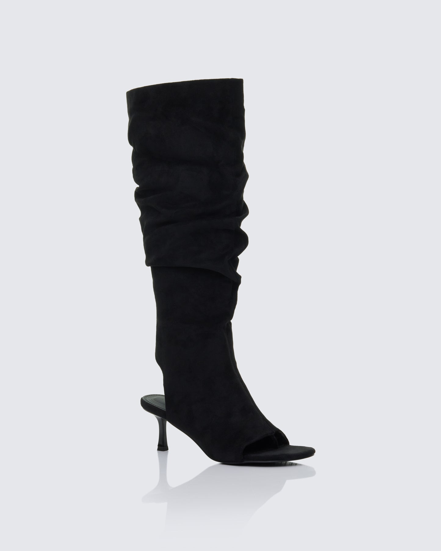 Stormi Black Faux Suede Open Toe Slouch Boots