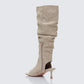 Stormi Sand Faux Suede Open Toe Slouch Boots