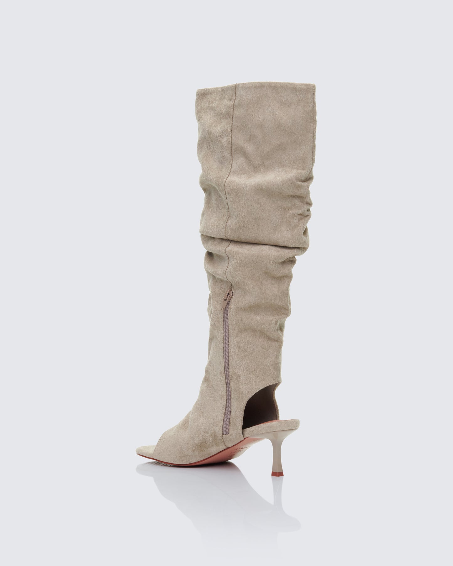 Stormi Sand Faux Suede Open Toe Slouch Boots