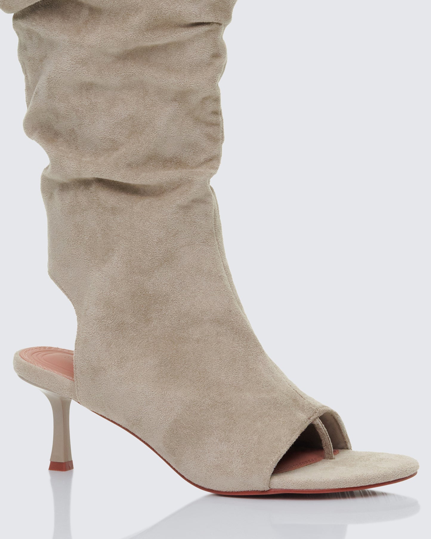 Stormi Sand Faux Suede Open Toe Slouch Boots