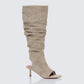 Stormi Sand Faux Suede Open Toe Slouch Boots