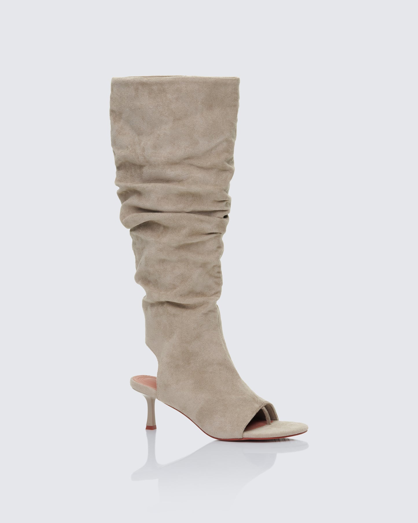 Stormi Sand Faux Suede Open Toe Slouch Boots
