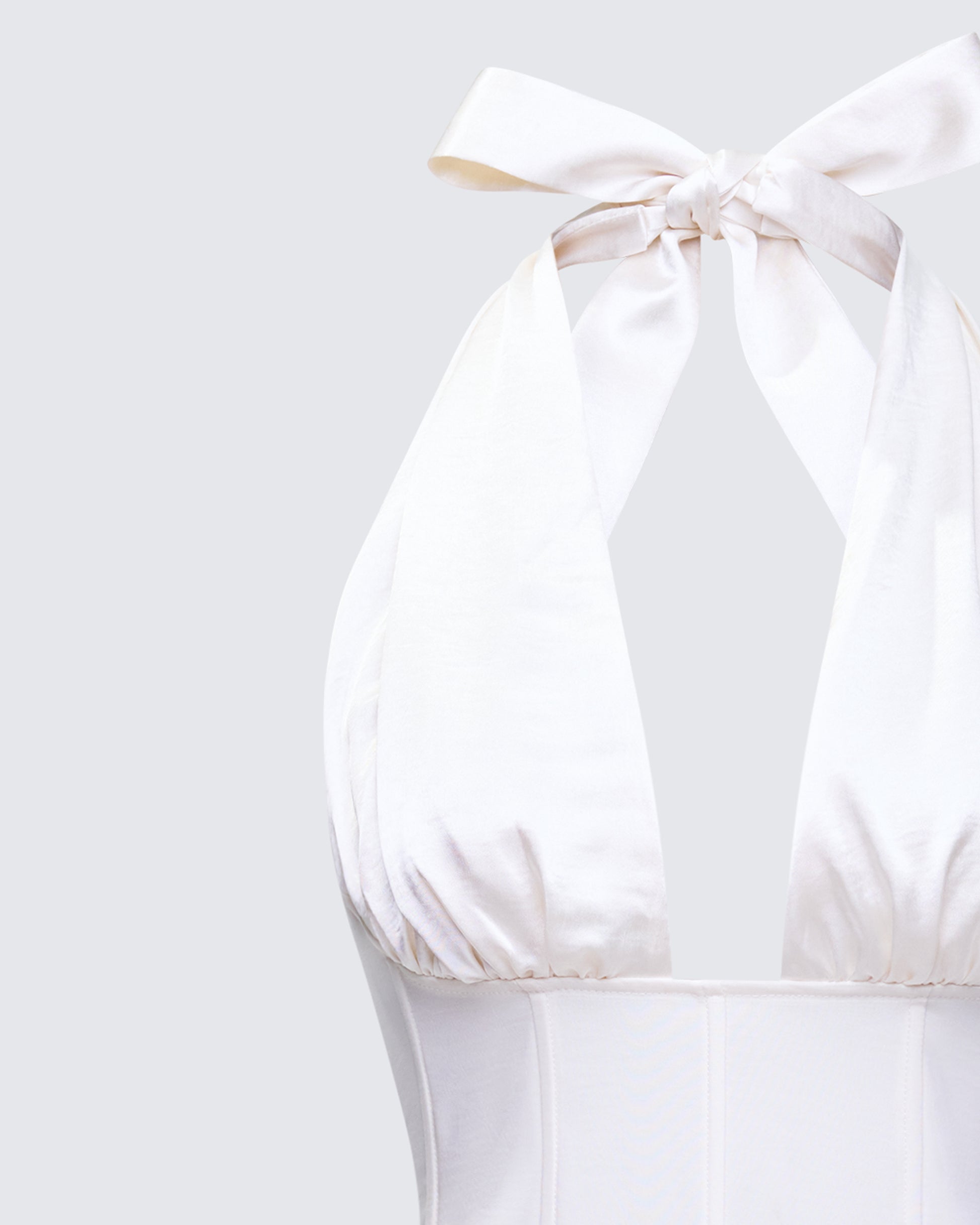 White Corset Mini Dress - Halter Neck Fit and Flare FINESSE White Corset Mini Dress - Halter Neck Fit and Flare FINESSE