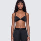 Suzanna Black Satin Gathered Bra Top model front