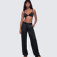 Suzanna Black Satin Gathered Bra Top