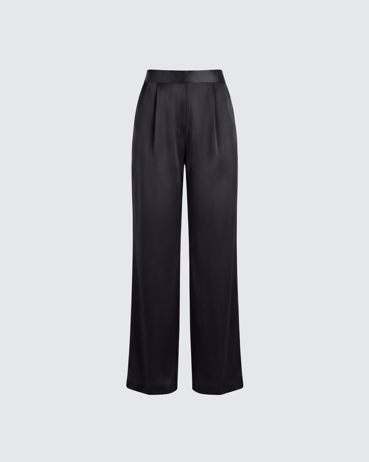 Suzanna Black Satin Wide Leg Trouser product front