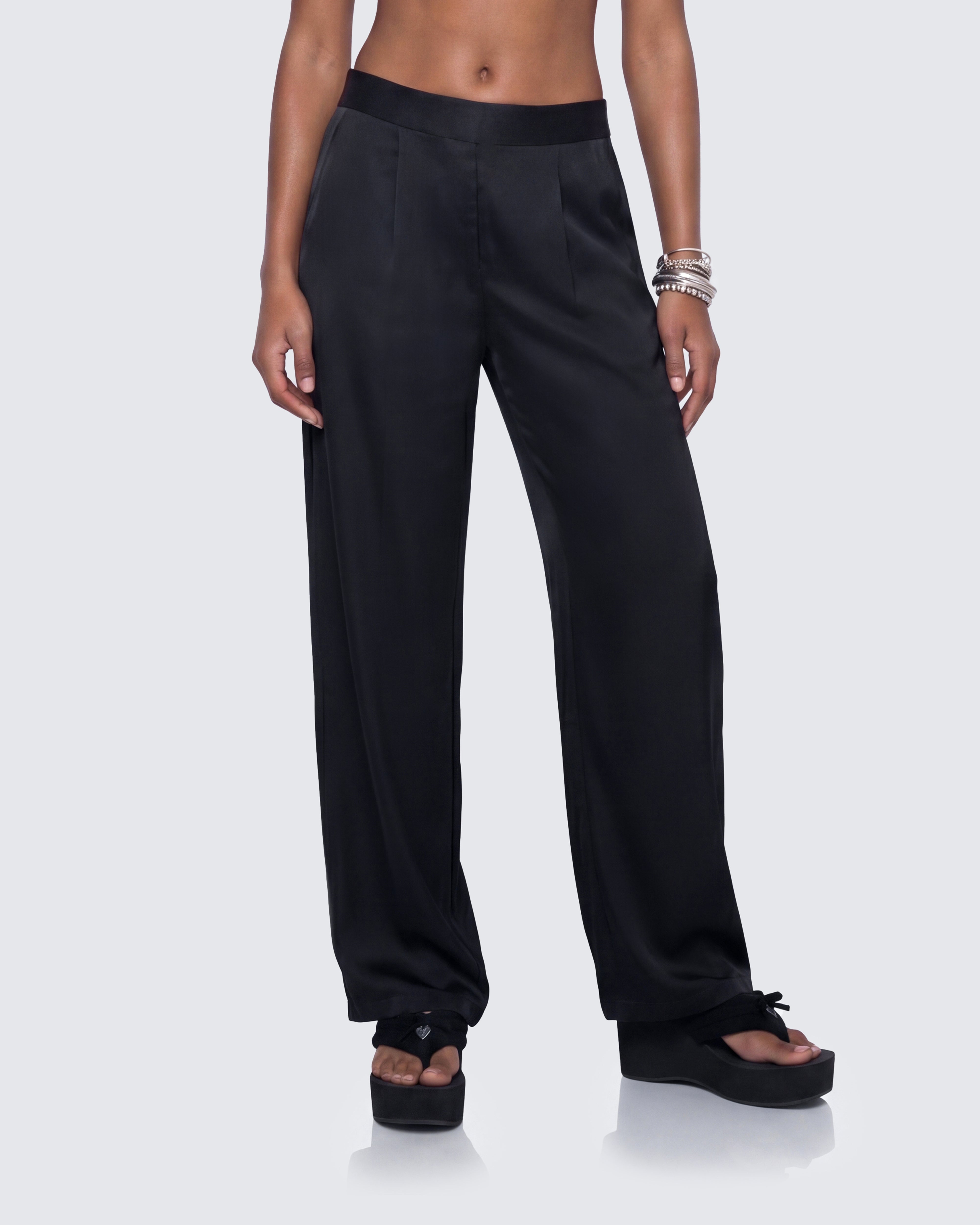 Suzanna Black Satin Wide Leg Trouser – FINESSE