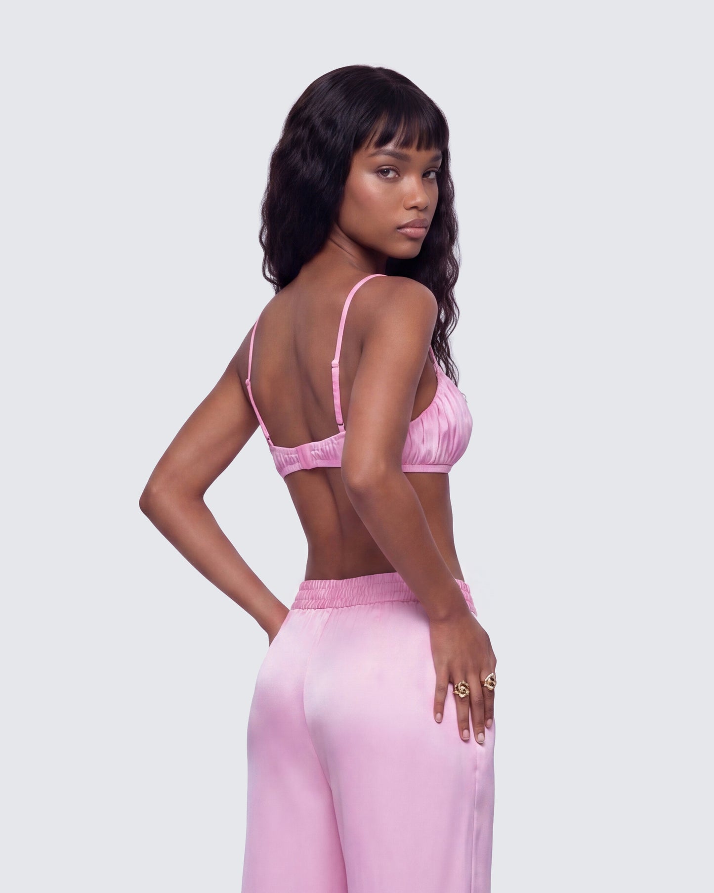 Suzanna Pink Satin Gathered Bra Top