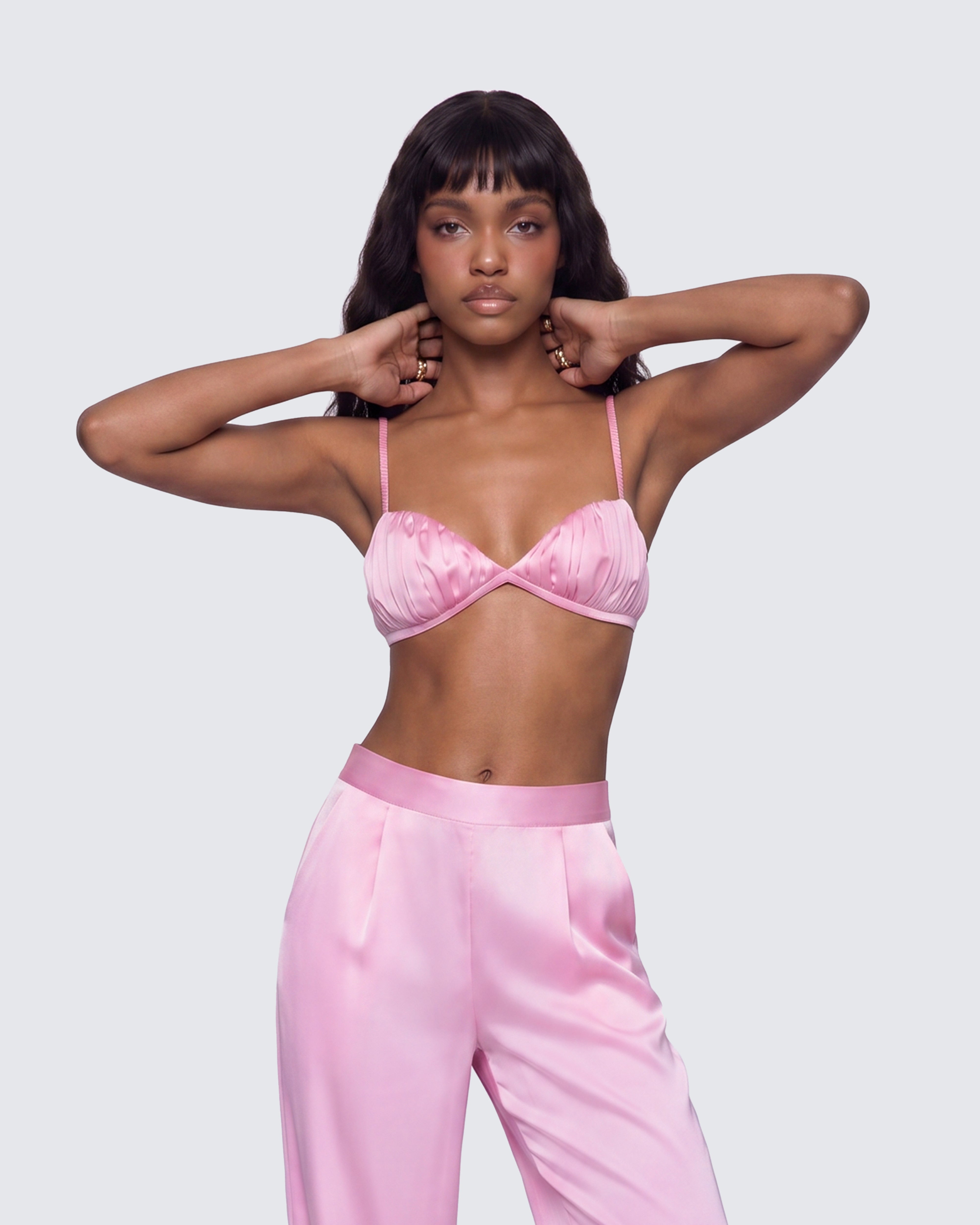Suzanna Pink Satin Gathered Bra Top – FINESSE