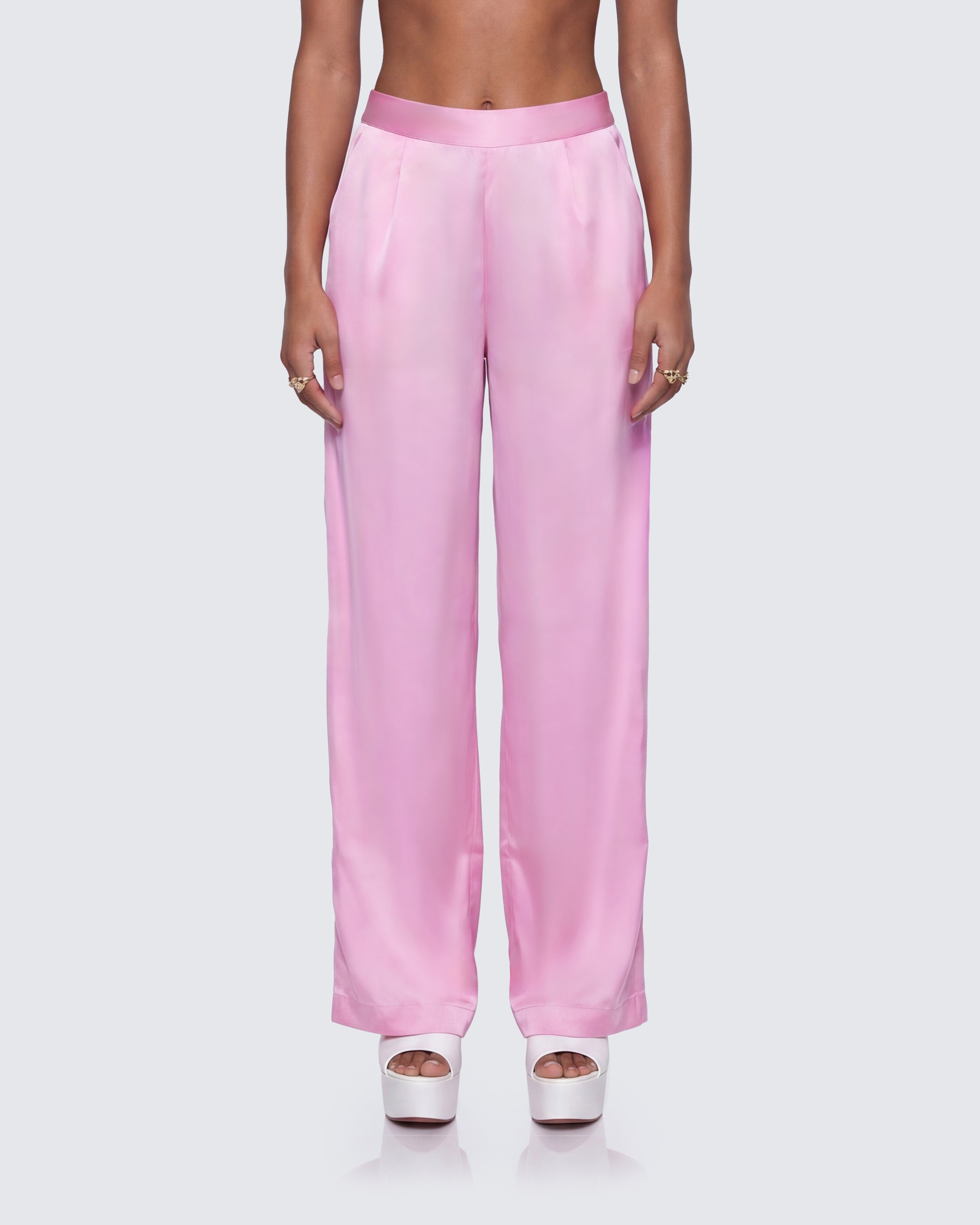 Suzanna Pink Satin Wide Leg Trouser – FINESSE