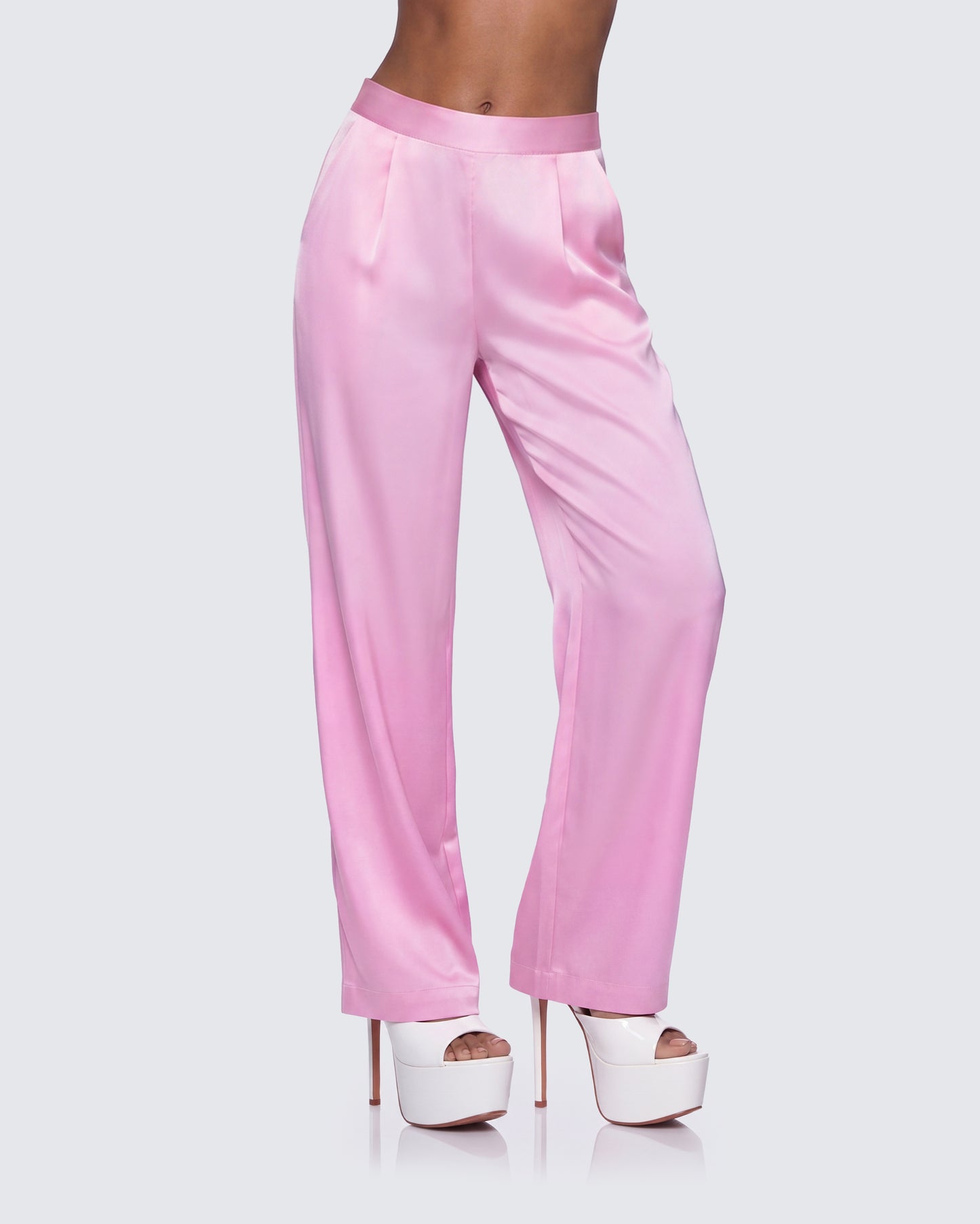 Suzanna Pink Satin Wide Leg Trouser