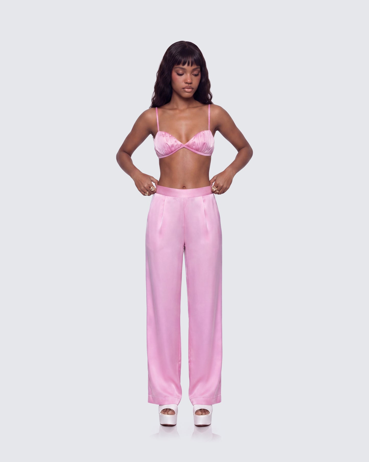 Suzanna Pink Satin Wide Leg Trouser