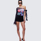 Sylphine Black Printed Mesh Asymmetric Top