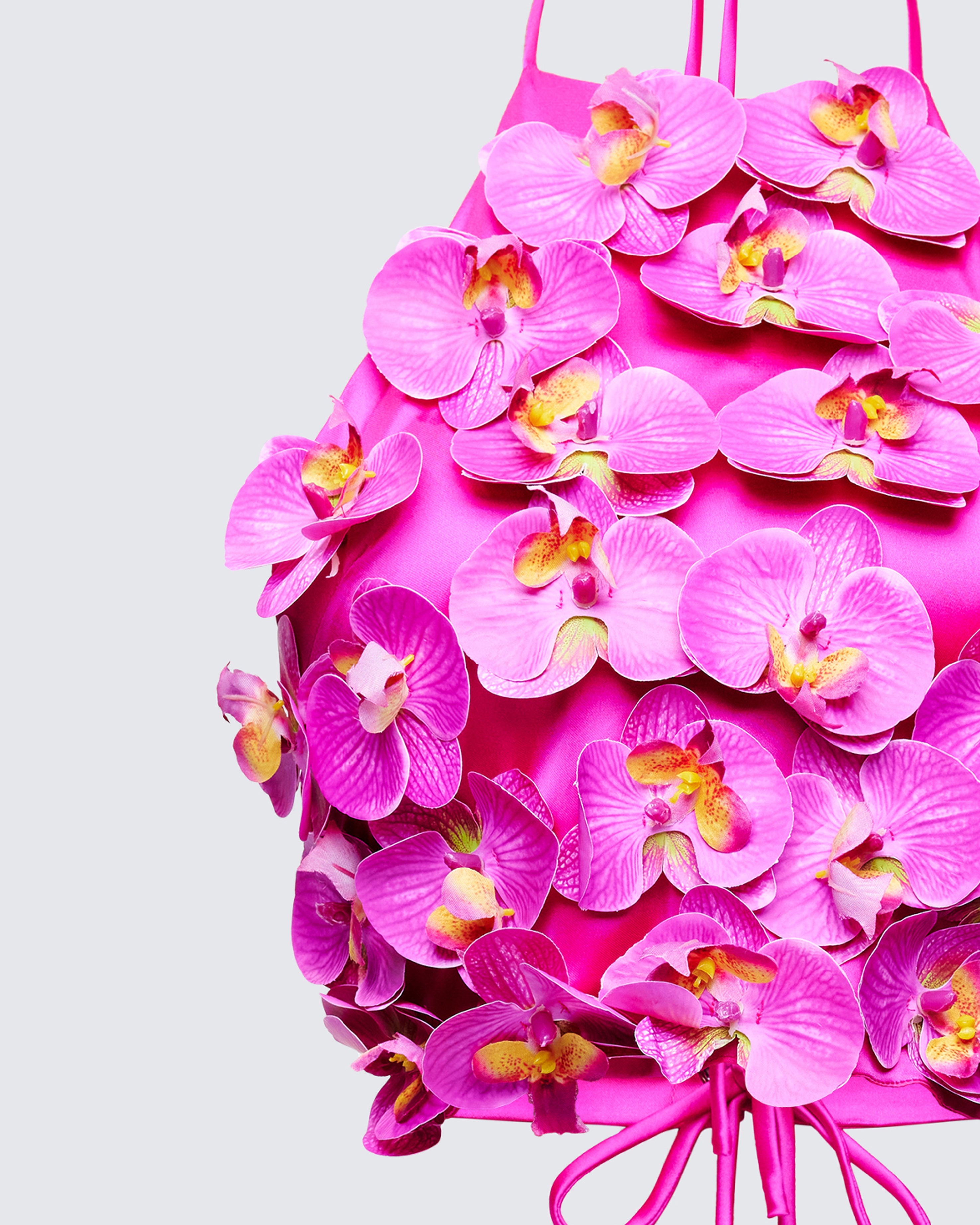 Pink Floral Applique Halter Top - 3D Orchid Crop – FINESSE