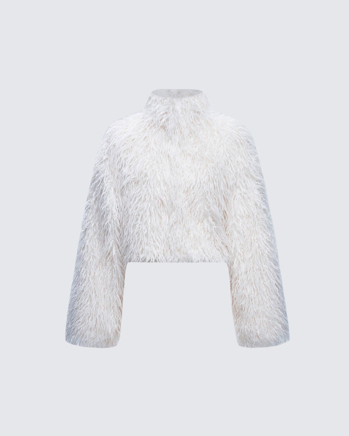 Abiba White Faux Fur Boxy Jacket