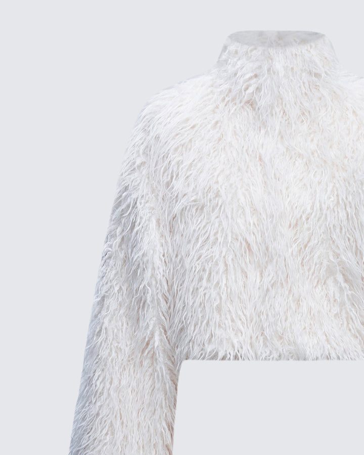 Abiba White Faux Fur Boxy Jacket