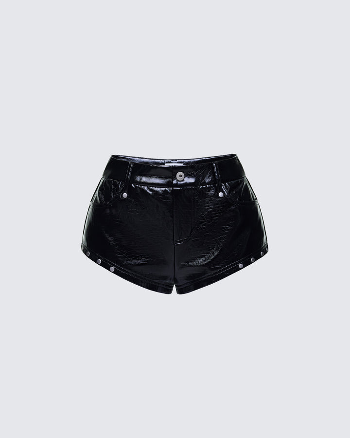 Sible Black High Shine Stud Belted Shorts