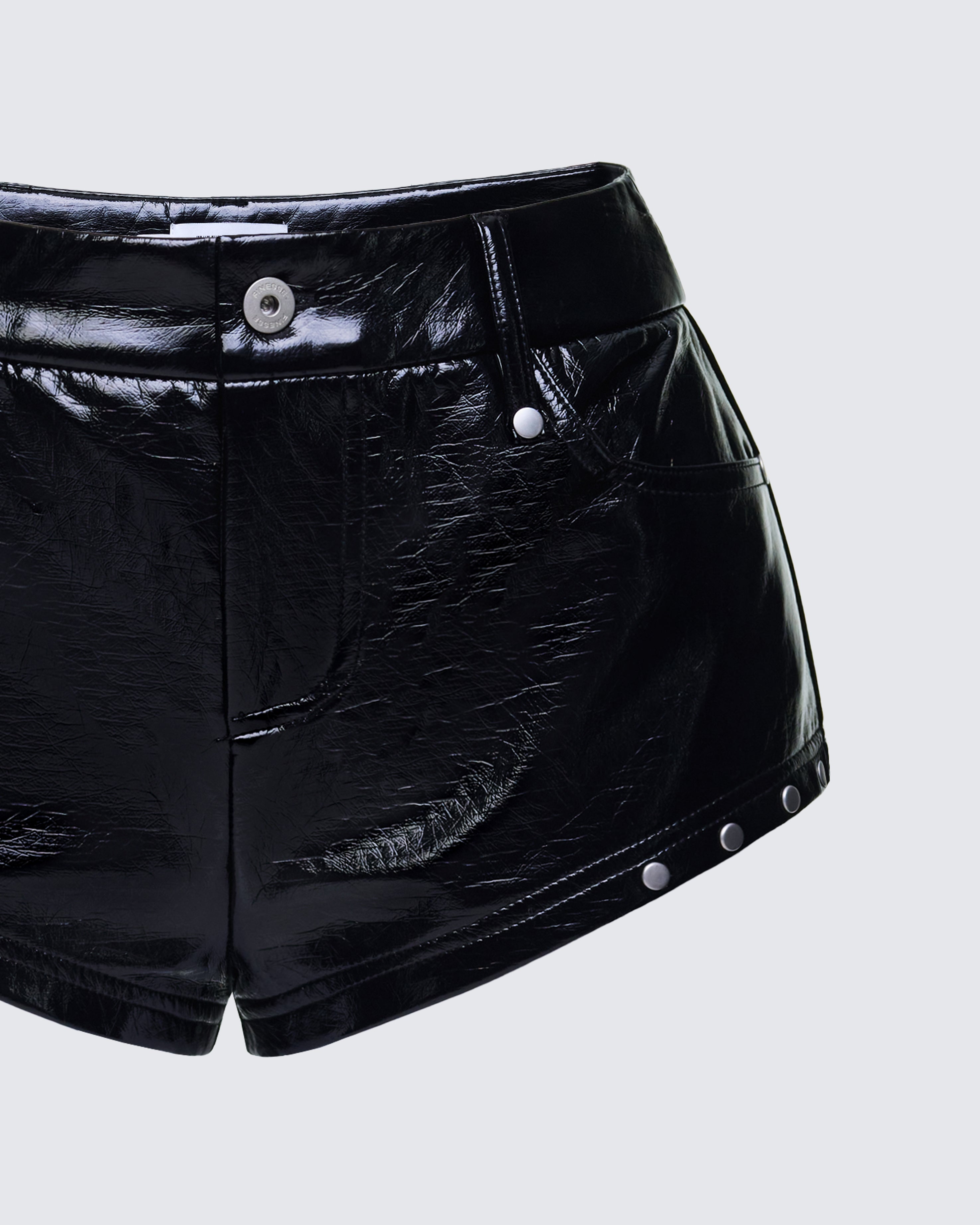 Sible Black High Shine Stud Belted Shorts – FINESSE