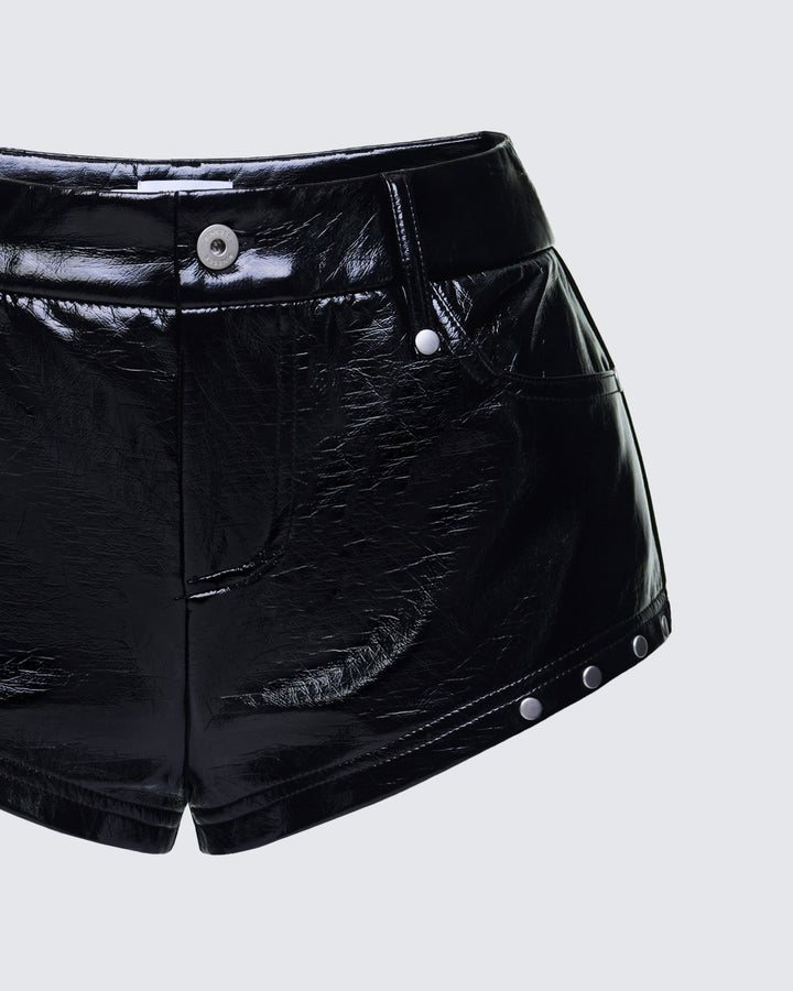 Sible Black High Shine Stud Belted Shorts