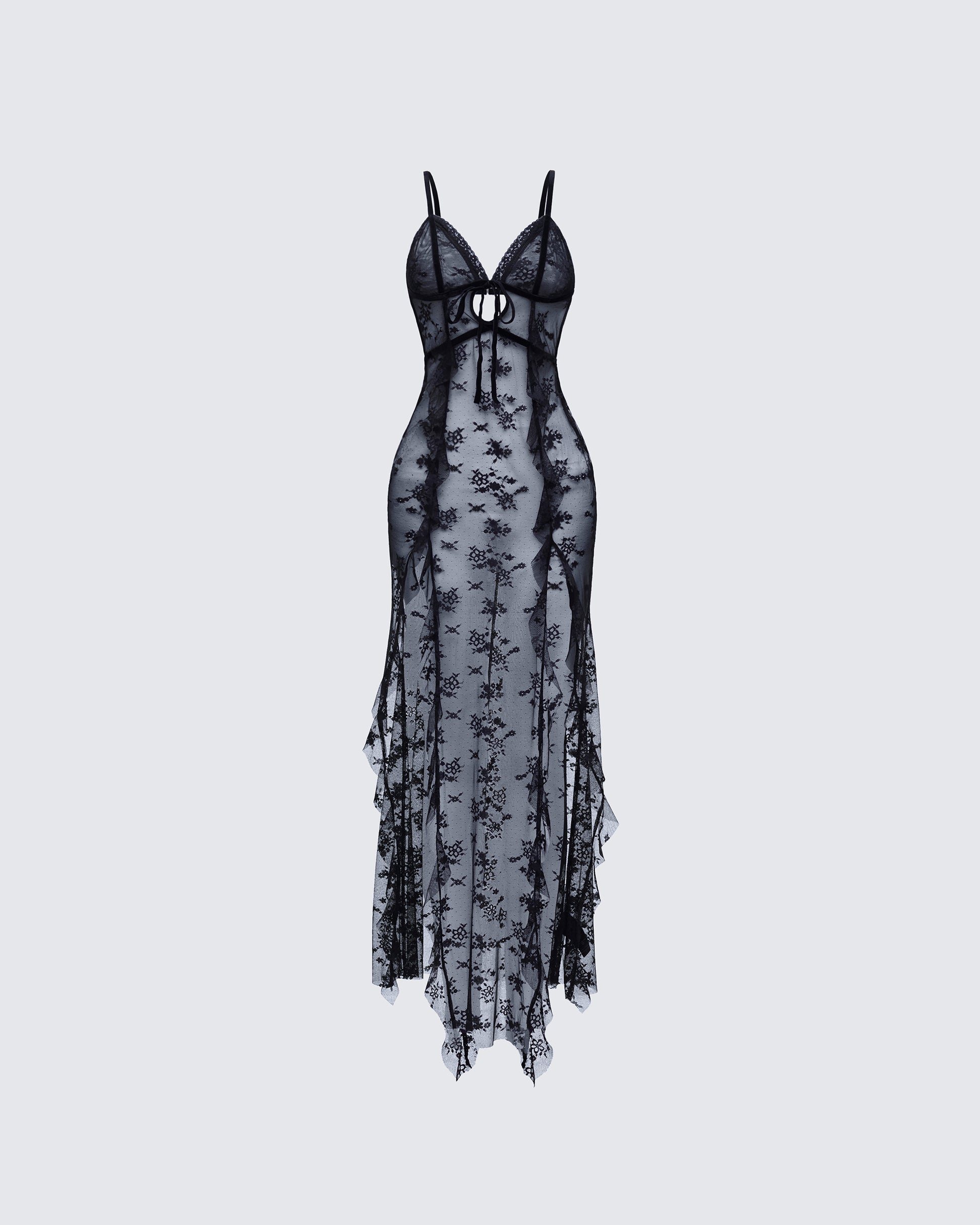 Sorelle Black Lace Maxi Dress product front