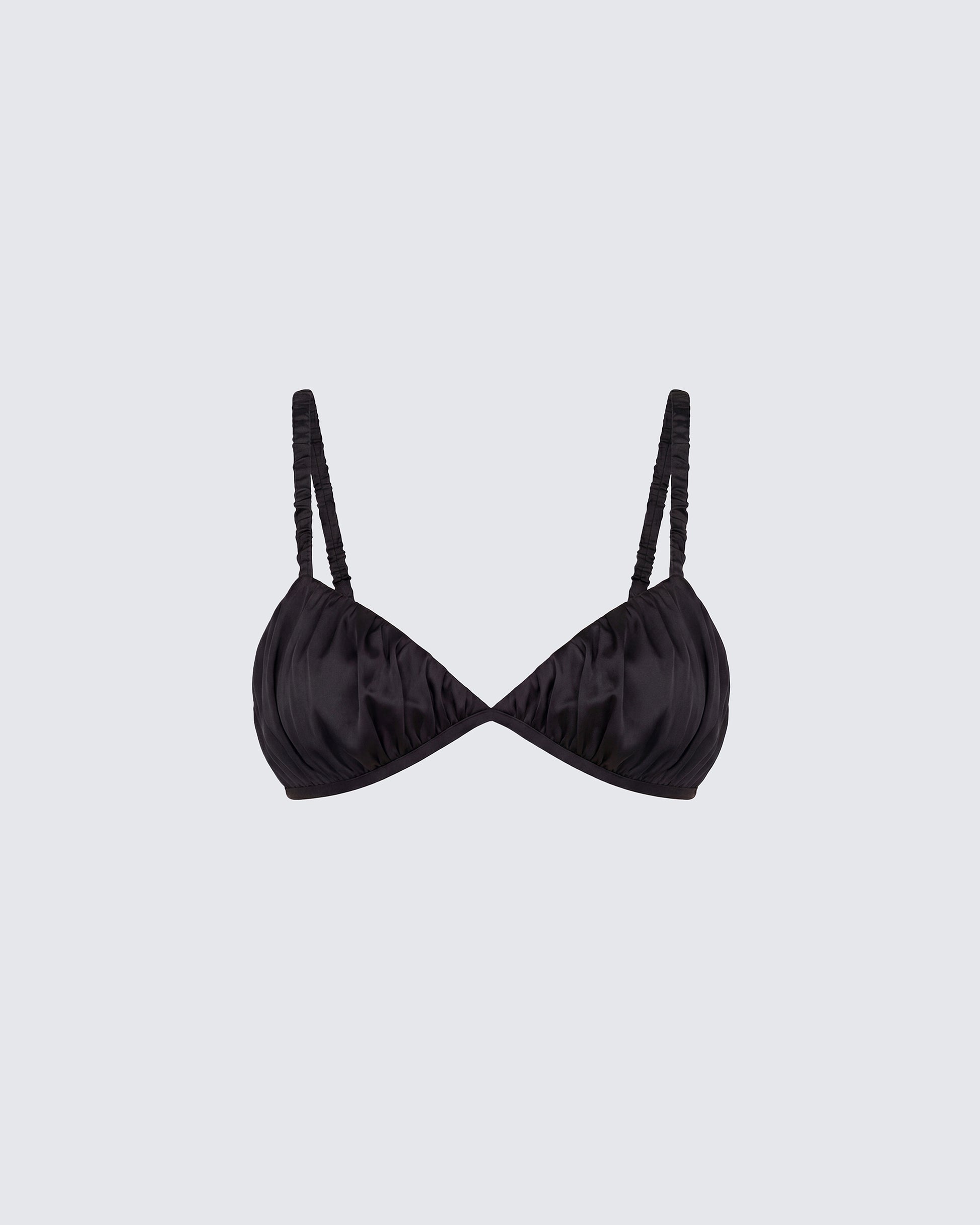 Suzanna Black Satin Gathered Bra Top product front