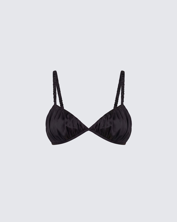 Suzanna Black Satin Gathered Bra Top product front