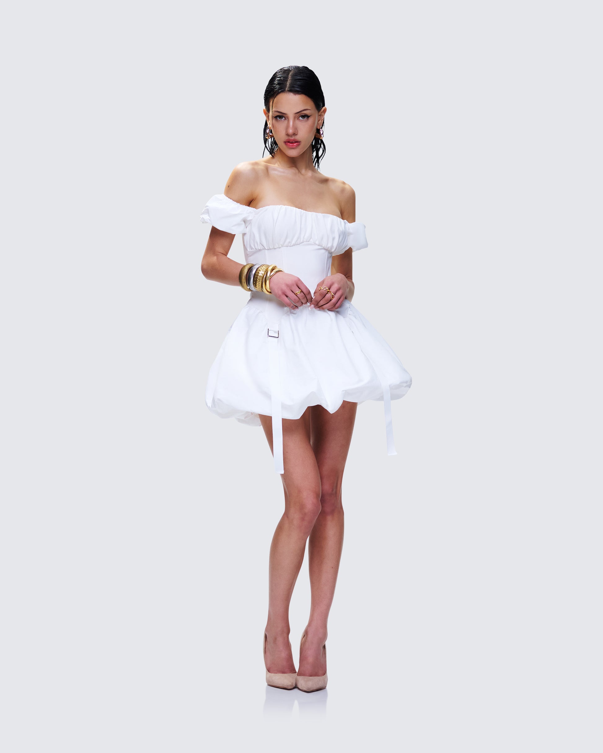White Corset Mini Dress - Off Shoulder Bustier Style FINESSE White Corset Mini Dress - Off Shoulder Bustier Style FINESSE