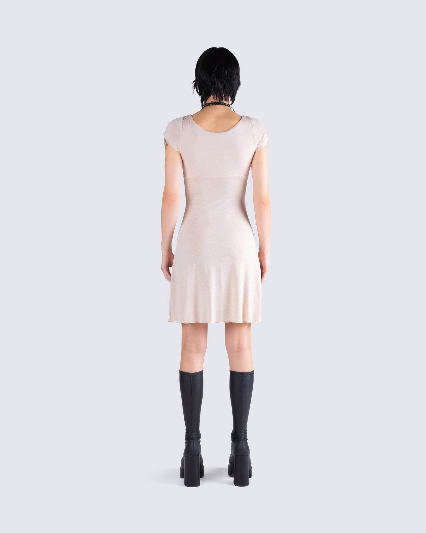 Tai Beige Jersey Ruffle Dress