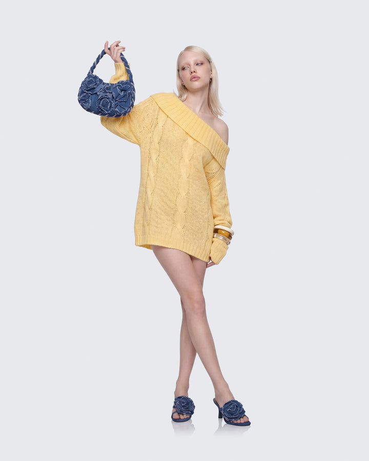 Tali Yellow Cable Knit Jumper Mini Dress