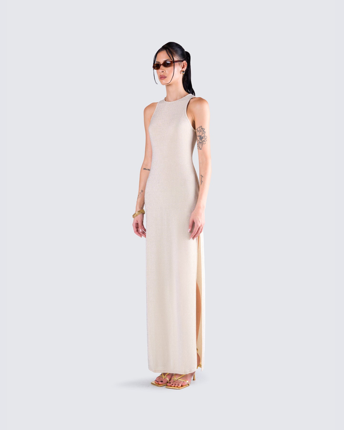 Taline Gold Lurex Maxi Dress