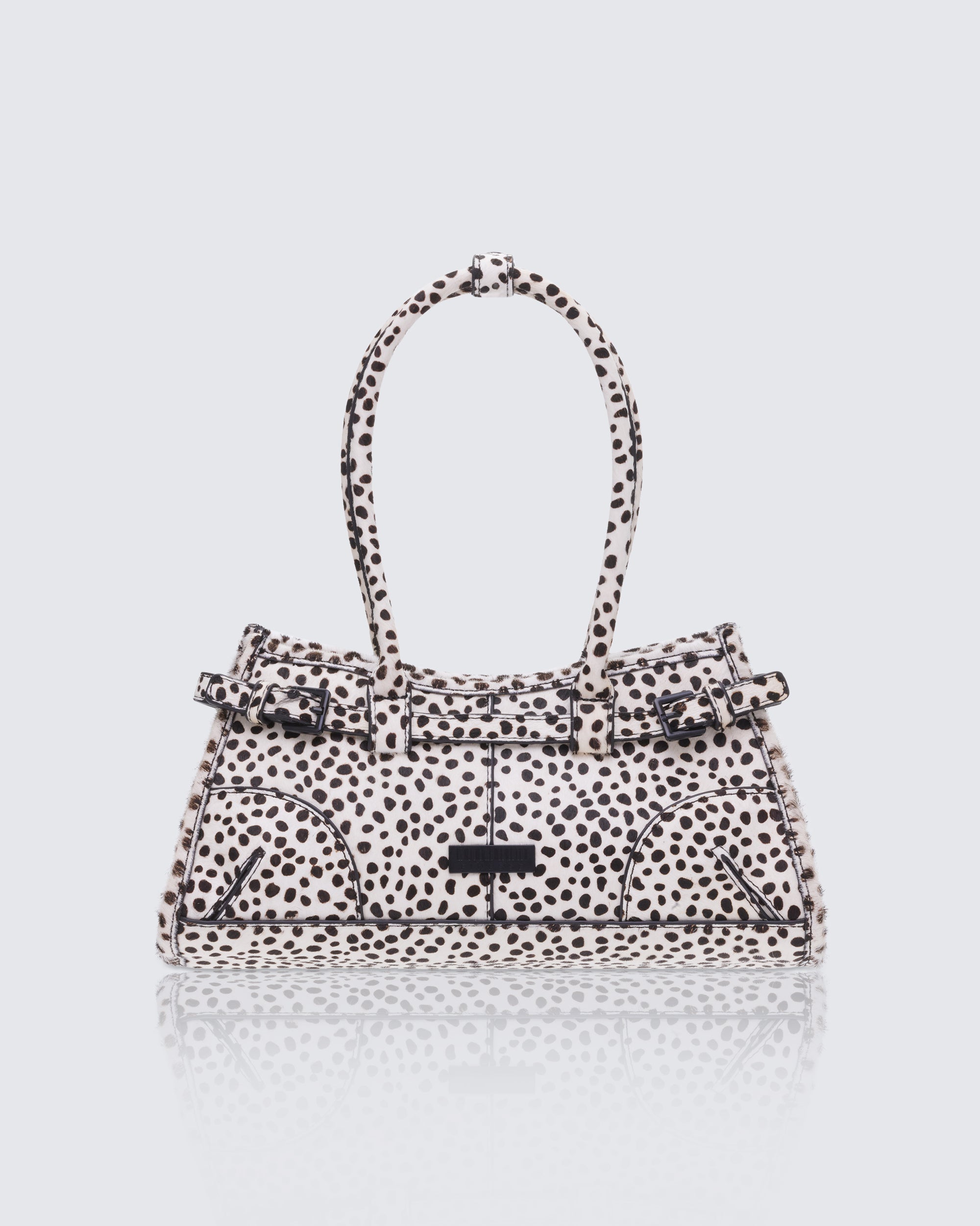 Gray Dalmatian Print Leather Shoulder Bag Belt Detail – FINESSE