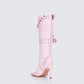 Talyah Pink Burnished Knee High Biker Boots