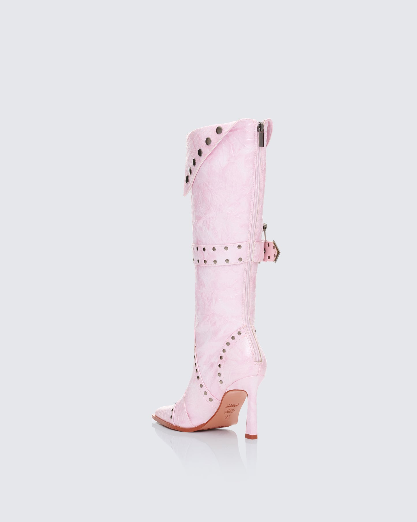 Talyah Pink Burnished Knee High Biker Boots