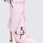 Talyah Pink Burnished Knee High Biker Boots