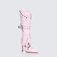 Talyah Pink Burnished Knee High Biker Boots