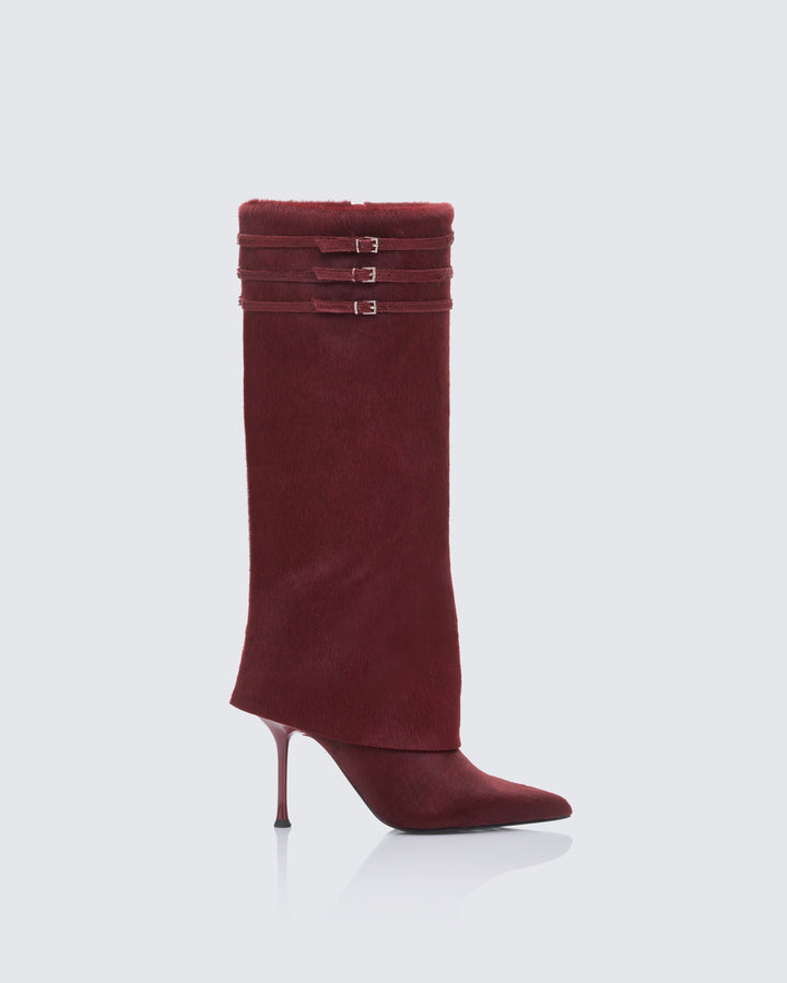 Tammy Burgundy Leather Pony Fold Over Boots