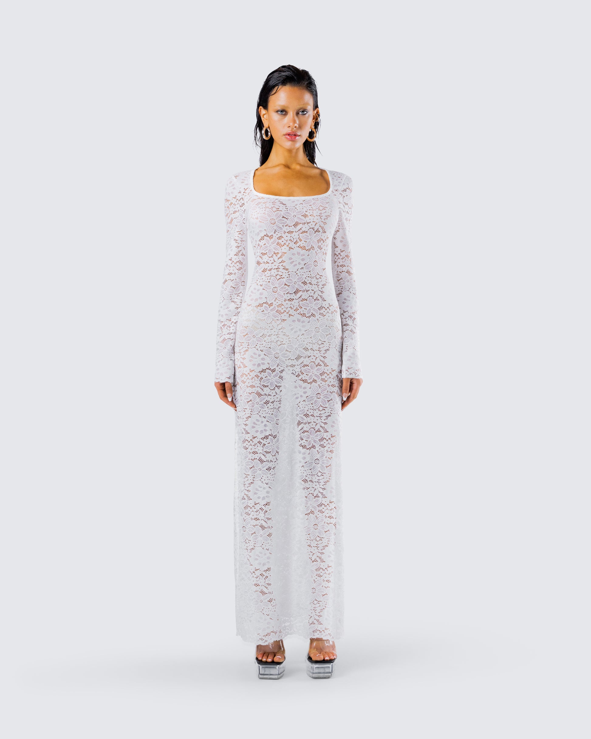 White Lace Maxi Dress - Long Sleeve Bridal FINESSE White Lace Maxi Dress - Long Sleeve Bridal FINESSE