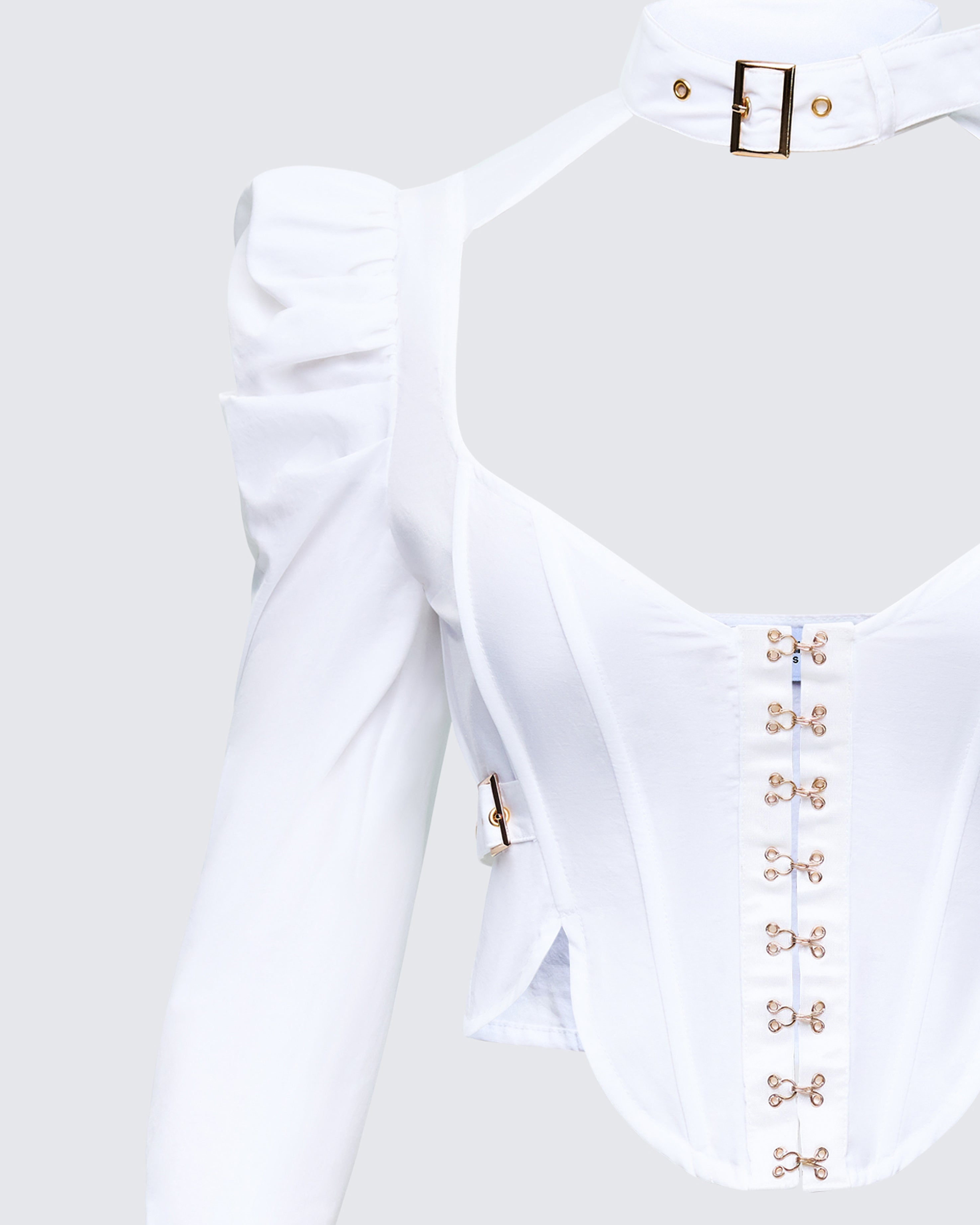 White Corset Top with Hook Closures - Long Sleeve – FINESSE