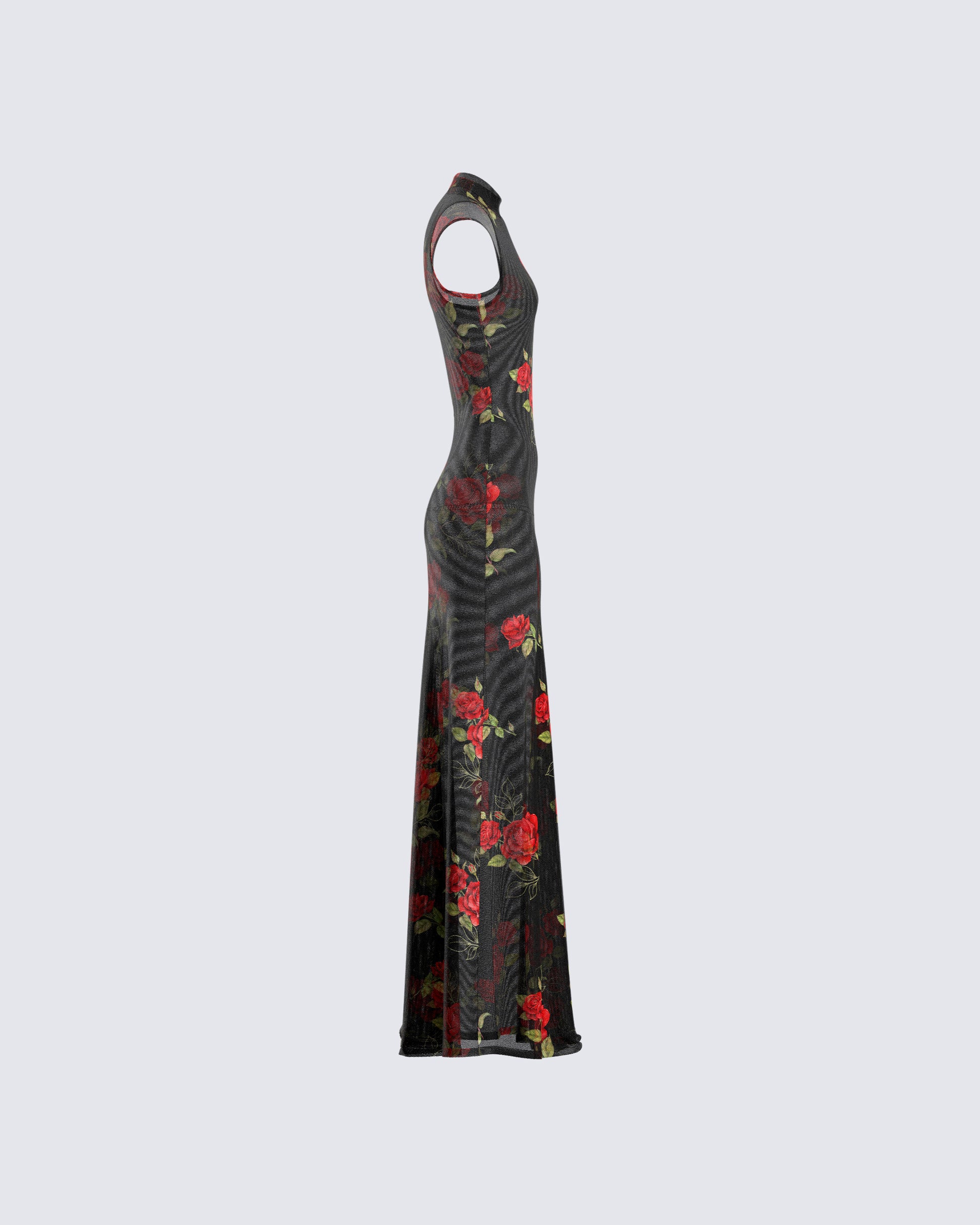 Black Floral Mesh Maxi Dress - Mock Neck Sleeveless FINESSE Black Floral Mesh Maxi Dress - Mock Neck Sleeveless FINESSE