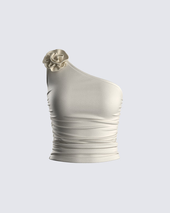 Ivory One-Shoulder Top in Couture Cady