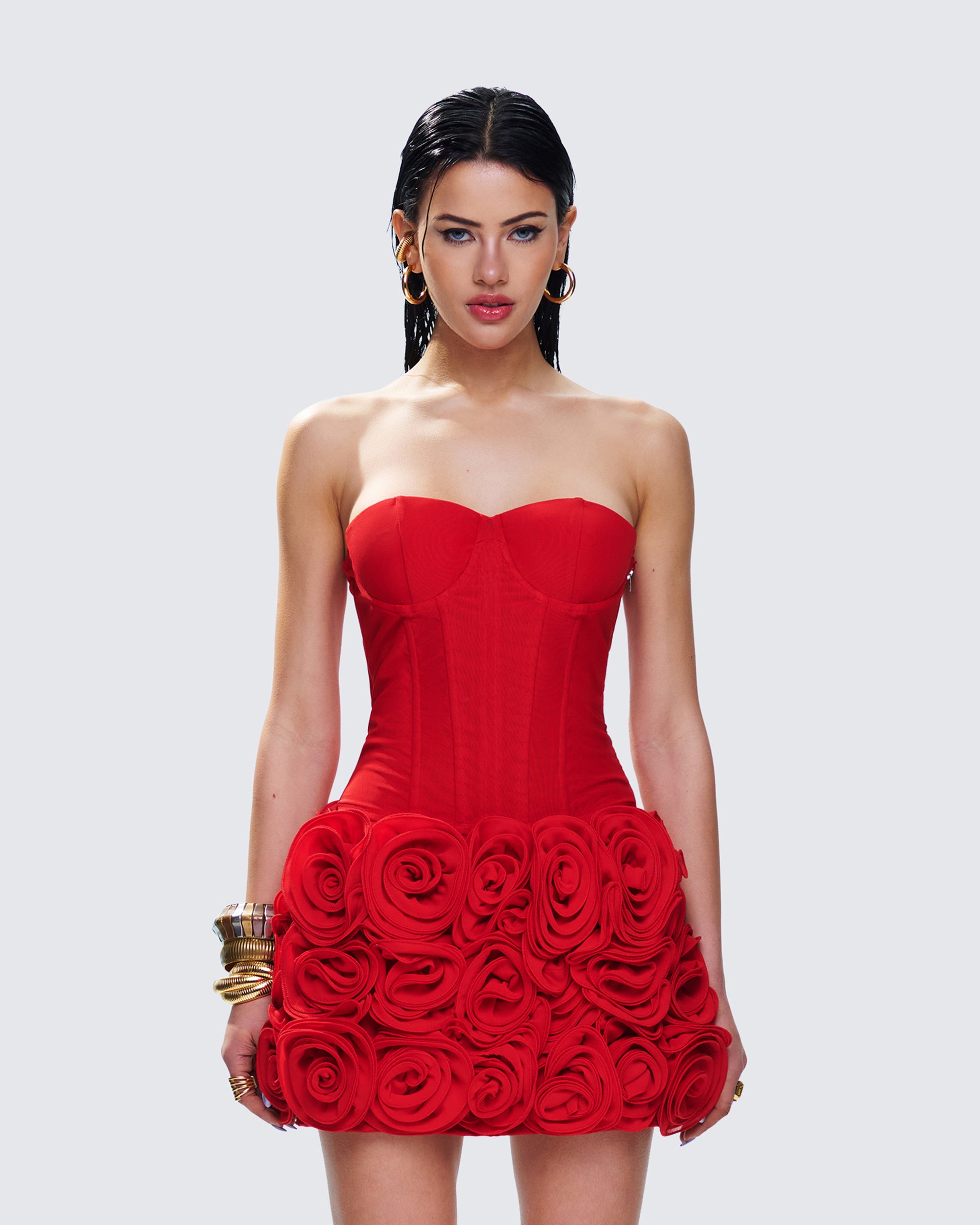 Red Mesh Corset Top - Strapless Bustier Party FINESSE Red Mesh Corset Top - Strapless Bustier Party FINESSE