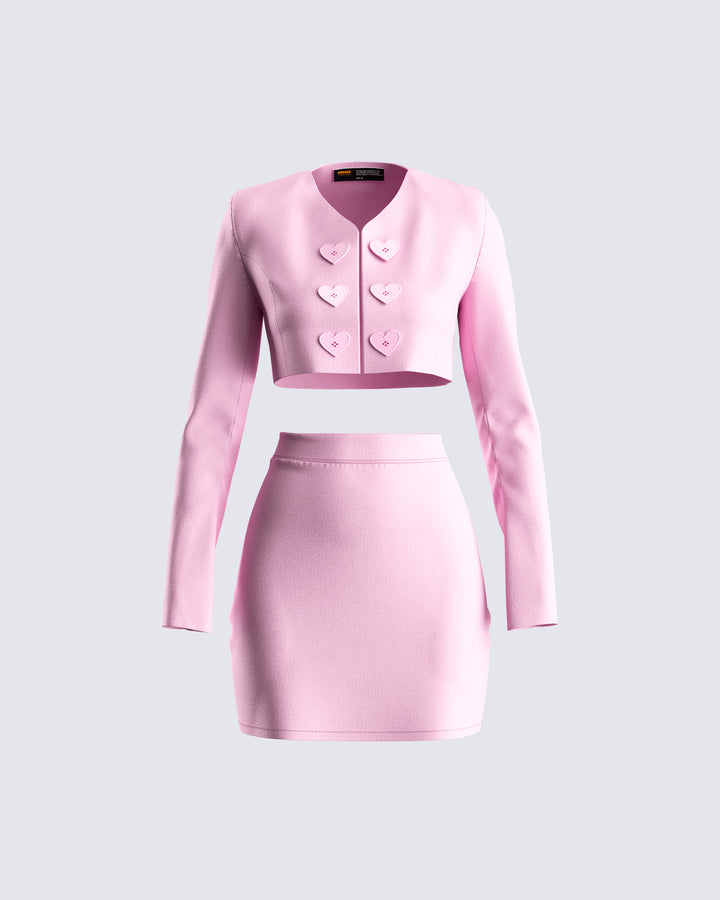 celine pink pattern knit mini dress Pink Knit Two-Piece Set