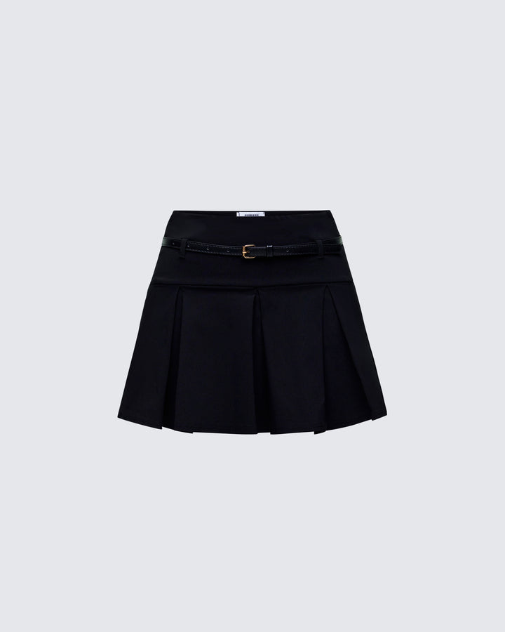 Tessie Black Bengaline Belted Mini Skirt product front