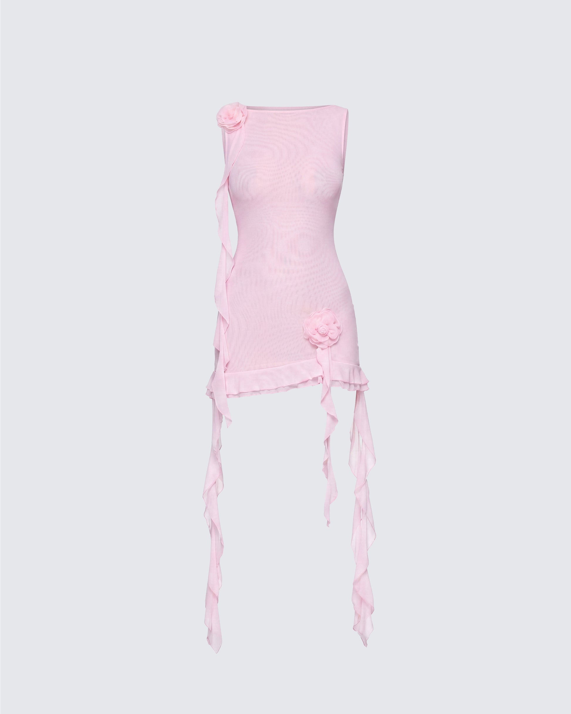 Pink Mini Dress with 3D Roses