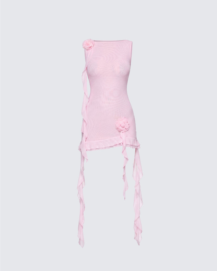 Tiana Pink Ruffle Rosette Dress